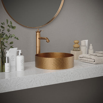 15" Vessel Stainless Steel Bathroom Sink In Brushed Copper