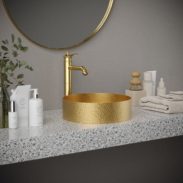 15" Vessel Stainless Steel Bathroom Sink In Gold