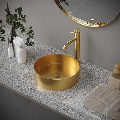 14-1/4" Vessel Stainless Steel Bathroom Sink In Gold