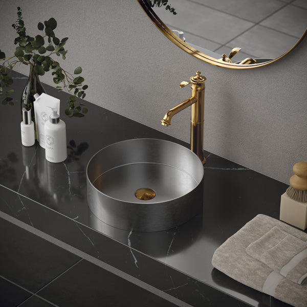 14-1/4" Vessel Stainless Steel Bathroom Sink In Stainless Steel