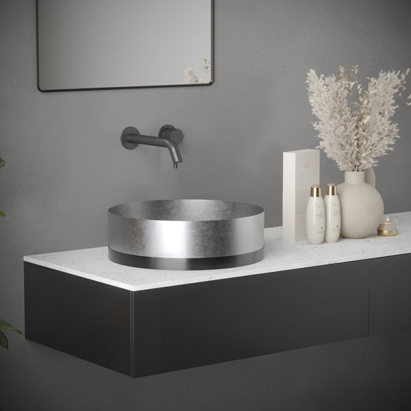 15-3/4" Vessel Stainless Steel Bathroom Sink In Stainless Steel & Gunmetal Grey
