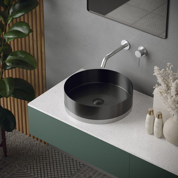 15-3/4" Vessel Stainless Steel Bathroom Sink In Gunmetal Grey & Stainless Steel