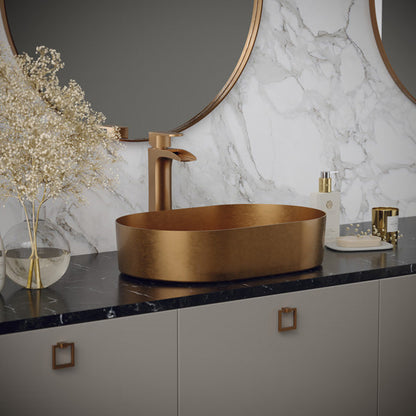 21-5/8" Vessel Stainless Steel Bathroom Sink In Brushed Copper