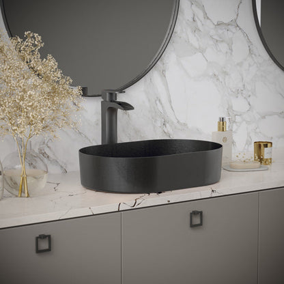 21-5/8" Vessel Stainless Steel Bathroom Sink In Gunmetal Grey