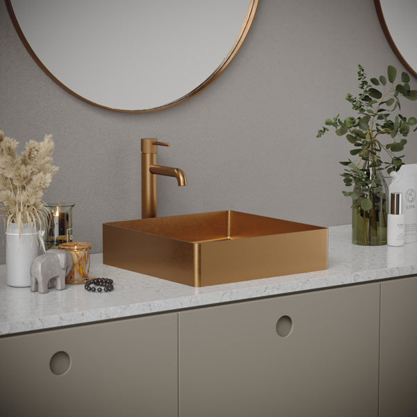 15-3/4" Vessel Stainless Steel Bathroom Sink In Brushed Copper