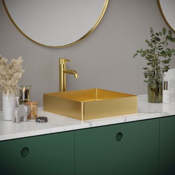 15-3/4" Vessel Stainless Steel Bathroom Sink In Gold
