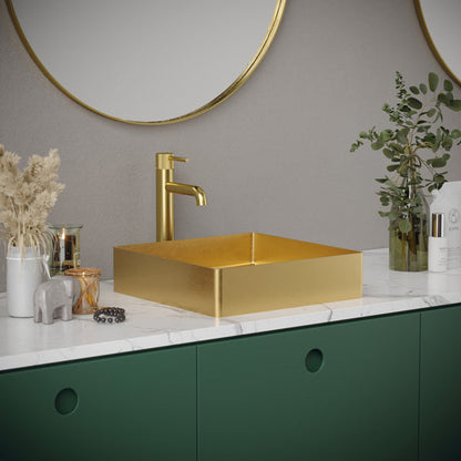 15-3/4" Vessel Stainless Steel Bathroom Sink In Gold