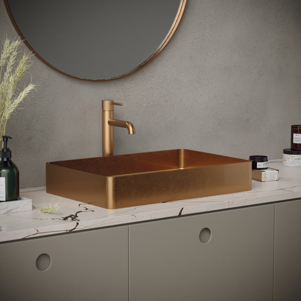 23-5/8" Vessel Stainless Steel Bathroom Sink In Brushed Copper