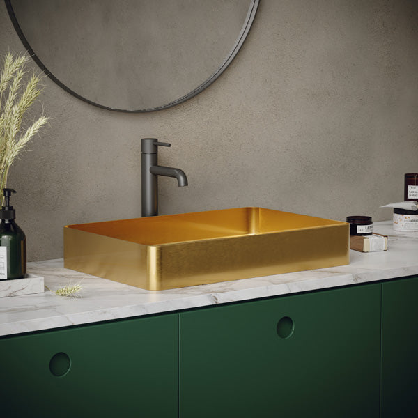 23-5/8" Vessel Stainless Steel Bathroom Sink In Gold