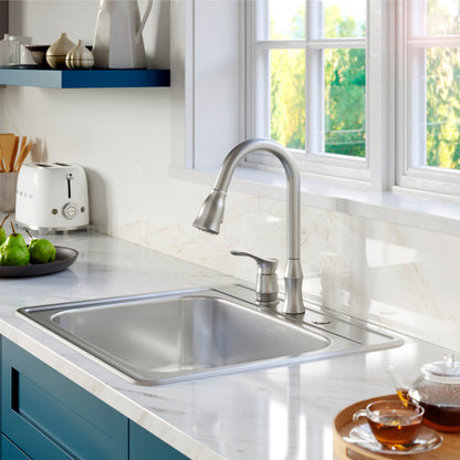 Profile 25" Top Mount 18 Gauge Single Bowl Stainless Steel Kitchen Sink with Accessories
