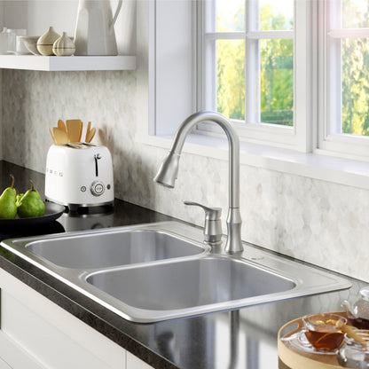 Profile 33" Top Mount 18 Gauge Double Bowl Stainless Steel Kitchen Sink with Accessories