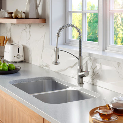 Profile 32" Undermount 16 Gauge Double Bowl Stainless Steel Kitchen Sink with Accessories