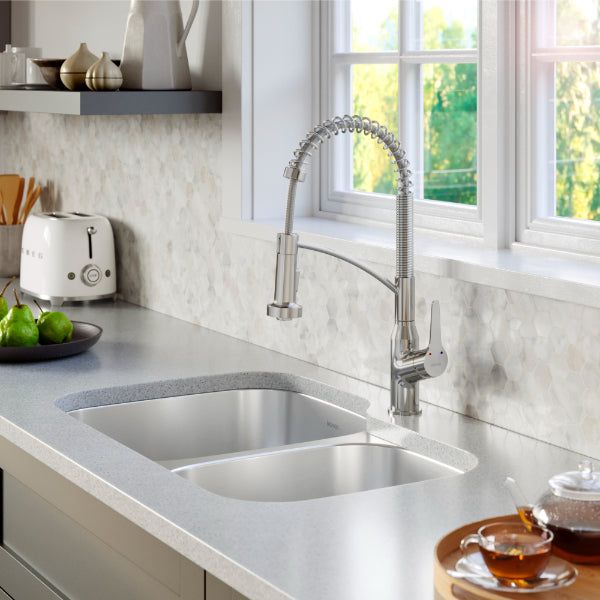 Profile 32" Undermount 16 Gauge Double Offset Bowl Stainless Steel Kitchen Sink with Accessories