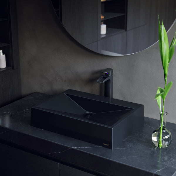24-1/4" Vessel Quartz Composite Bathroom Sink In Black