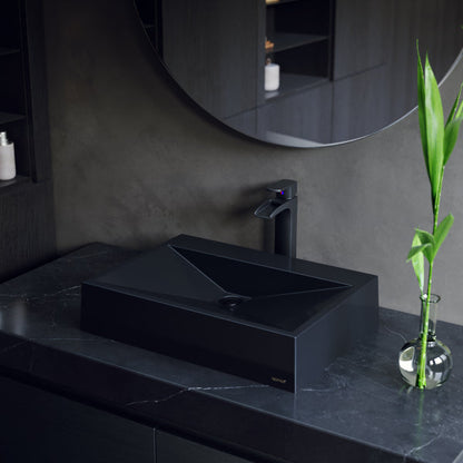 24-1/4" Vessel Quartz Composite Bathroom Sink In Black