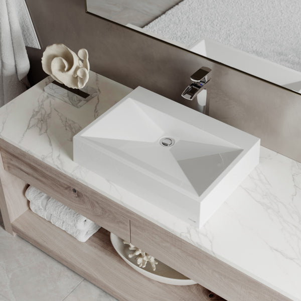 24-1/4" Vessel Quartz Composite Bathroom Sink In White