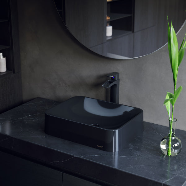 21-1/2" Vessel Quartz Composite Bathroom Sink In Black
