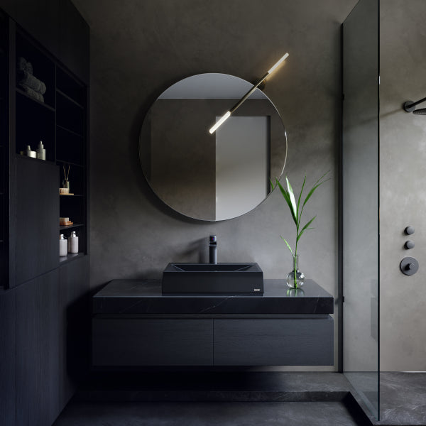 24-1/4" Vessel Quartz Composite Bathroom Sink In Black
