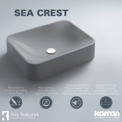 21-1/2" Vessel Quartz Composite Bathroom Sink In Grey