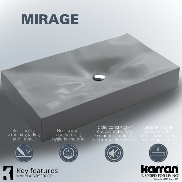 32-1/8" Vessel Quartz Composite Bathroom Sink In Grey