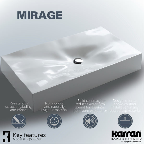 32-1/8" Vessel Quartz Composite Bathroom Sink In White