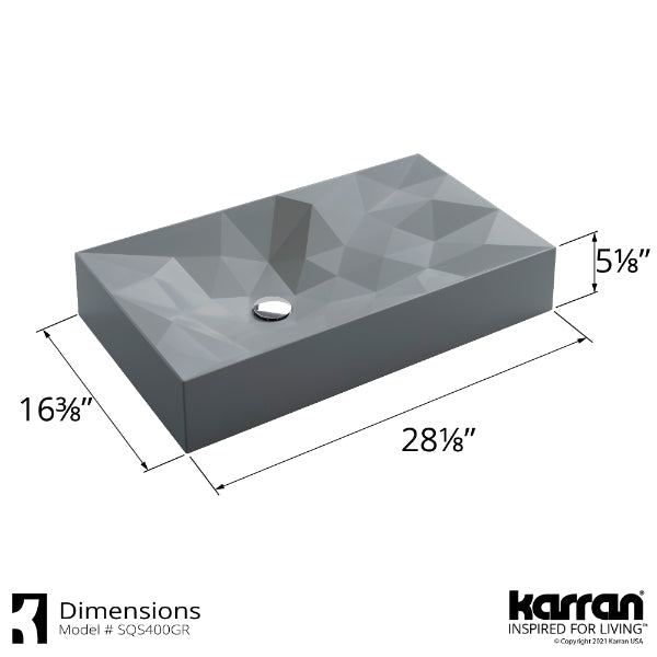 28-1/8" Vessel Quartz Composite Bathroom Sink In Grey