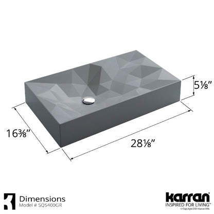 28-1/8" Vessel Quartz Composite Bathroom Sink In Grey