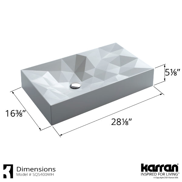 28-1/8" Vessel Quartz Composite Bathroom Sink In White