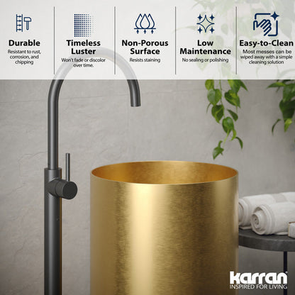 15" Pedestal Stainless Steel Bathroom Sink In Gold