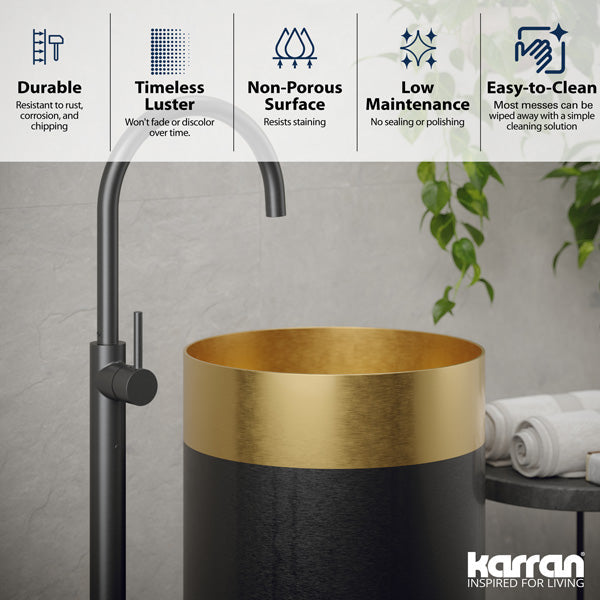 15" Pedestal Stainless Steel Bathroom Sink In Gold & Gunmetal Grey