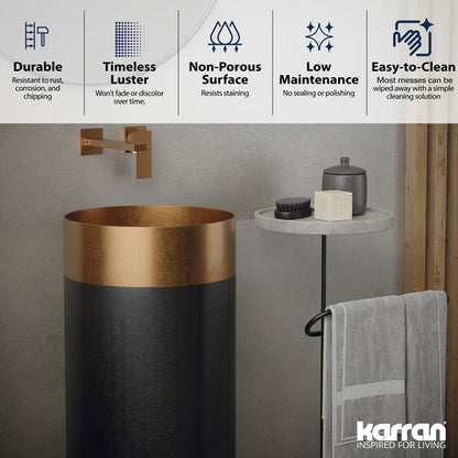 15" Pedestal Stainless Steel Bathroom Sink In Brushed Copper & Gunmetal Grey