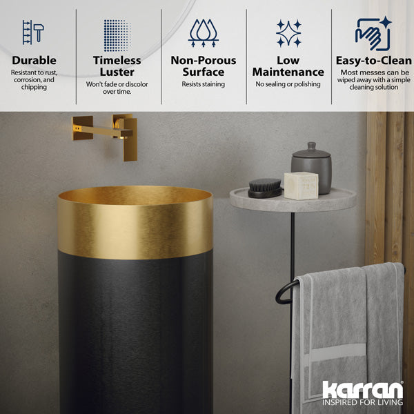 15" Pedestal Stainless Steel Bathroom Sink In Gold & Gunmetal Grey