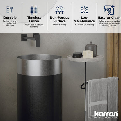 15" Pedestal Stainless Steel Bathroom Sink In Stainless Steel & Gunmetal Grey