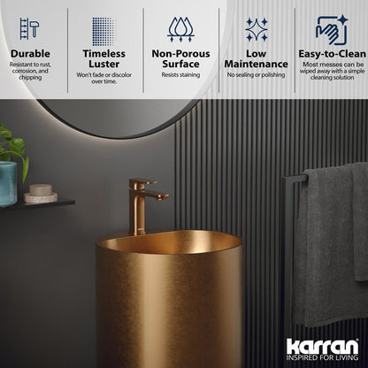 16-1/2" Pedestal Stainless Steel Bathroom Sink In Brushed Copper