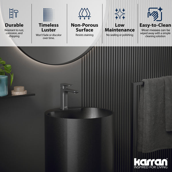 16-1/2" Pedestal Stainless Steel Bathroom Sink In Gunmetal Grey