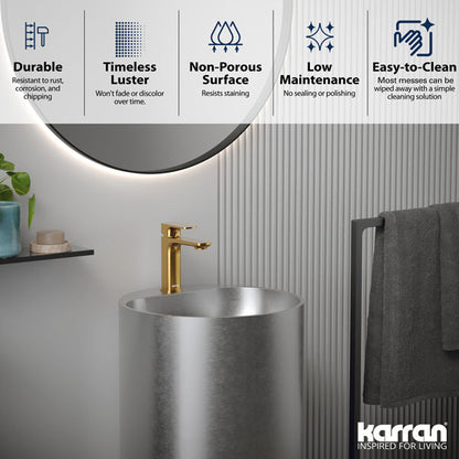 16-1/2" Pedestal Stainless Steel Bathroom Sink In Stainless Steel