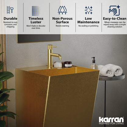 19-3/4" Pedestal Stainless Steel Bathroom Sink In Gold