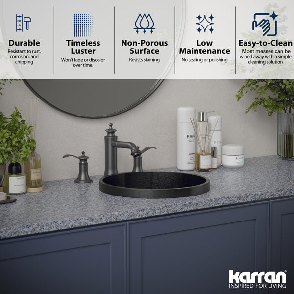 15" Top Mount Stainless Steel Bathroom Sink In Gunmetal Grey