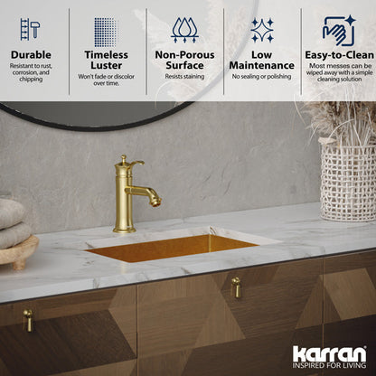 21-5/8" Undermount Stainless Steel Bathroom Sink In Gold