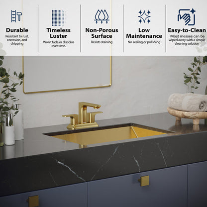 23-5/8" Undermount Stainless Steel Bathroom Sink In Gold
