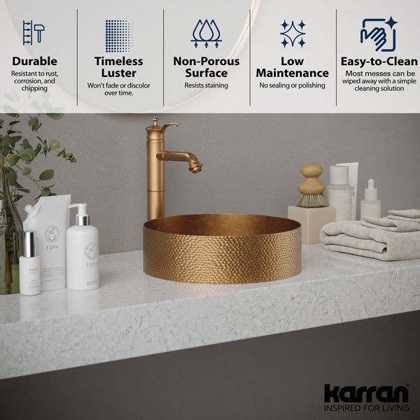 15" Vessel Stainless Steel Bathroom Sink In Brushed Copper