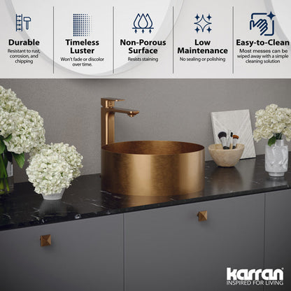 14-1/4" Vessel Stainless Steel Bathroom Sink In Brushed Copper