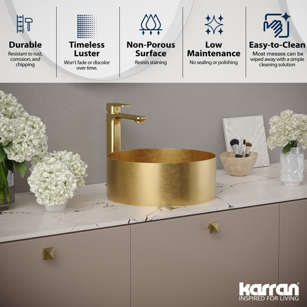 14-1/4" Vessel Stainless Steel Bathroom Sink In Gold