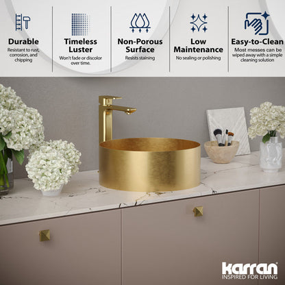 14-1/4" Vessel Stainless Steel Bathroom Sink In Gold