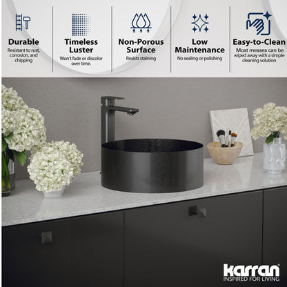 14-1/4" Vessel Stainless Steel Bathroom Sink In Gunmetal Grey