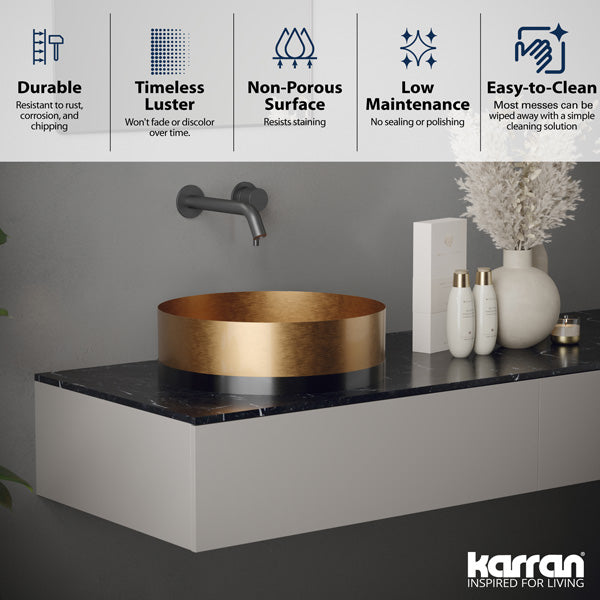 15-3/4" Vessel Stainless Steel Bathroom Sink In Brushed Copper & Gunmetal Grey