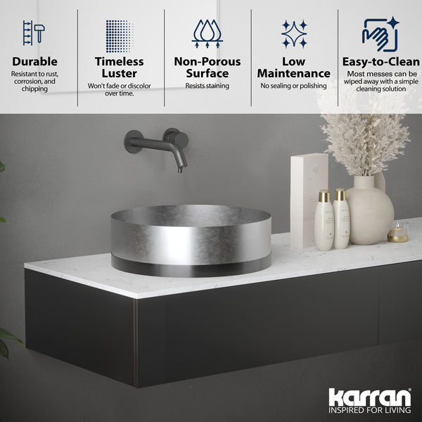 15-3/4" Vessel Stainless Steel Bathroom Sink In Stainless Steel & Gunmetal Grey