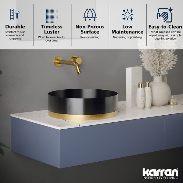 15-3/4" Vessel Stainless Steel Bathroom Sink In Gunmetal Grey & Gold