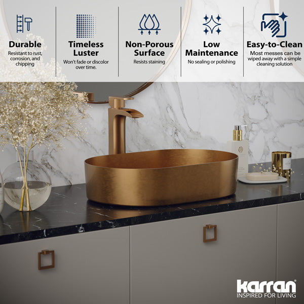 21-5/8" Vessel Stainless Steel Bathroom Sink In Brushed Copper