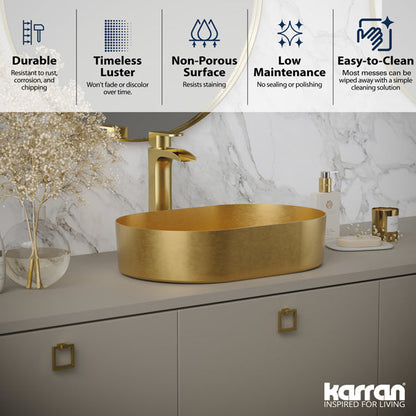 21-5/8" Vessel Stainless Steel Bathroom Sink In Gold
